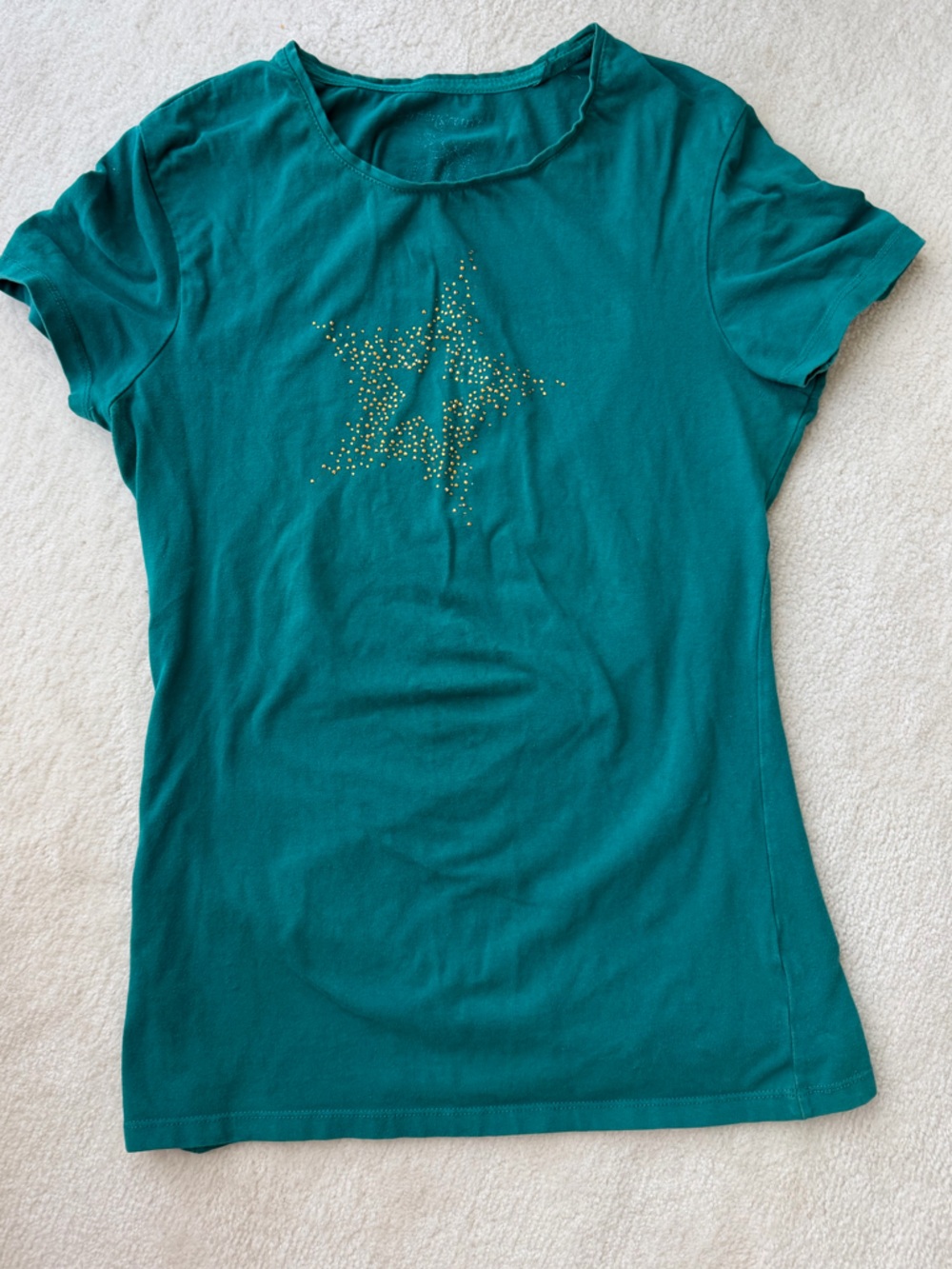 Anthropologie Green Teal Short-Sleeve Star Embellished Tee